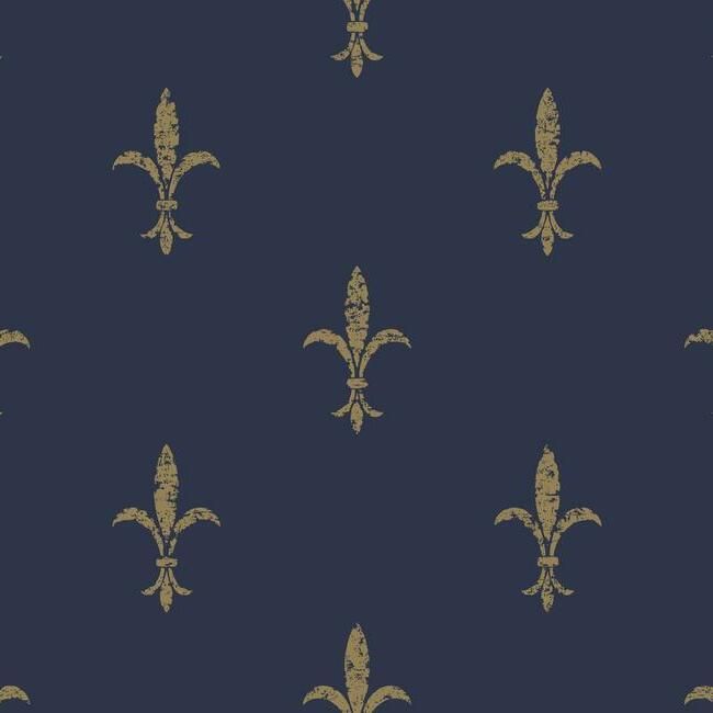 media image for sample fleur de lis wallpaper in navy and gold from the ronald redding 24 karat collection by york wallcoverings 1 250
