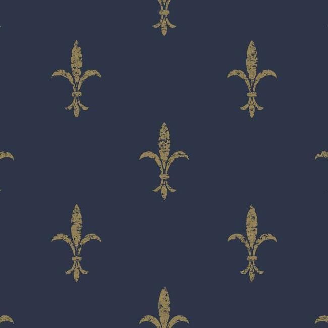 media image for Fleur De Lis Wallpaper in Navy and Gold from the Ronald Redding 24 Karat Collection by York Wallcoverings 246