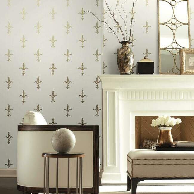 media image for Fleur De Lis Wallpaper in White and Gold from the Ronald Redding 24 Karat Collection by York Wallcoverings 293
