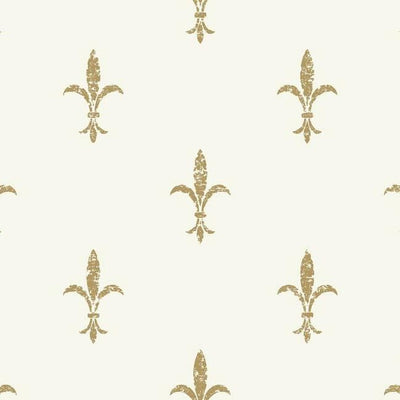 product image of sample fleur de lis wallpaper in white and gold from the ronald redding 24 karat collection by york wallcoverings 1 599