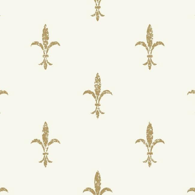 media image for sample fleur de lis wallpaper in white and gold from the ronald redding 24 karat collection by york wallcoverings 1 292