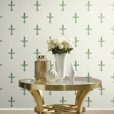 product image for Fleur De Lis Wallpaper in White and Green from the Ronald Redding 24 Karat Collection by York Wallcoverings 71