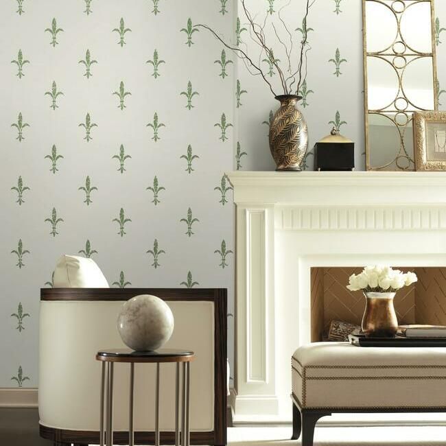 media image for Fleur De Lis Wallpaper in White and Green from the Ronald Redding 24 Karat Collection by York Wallcoverings 270