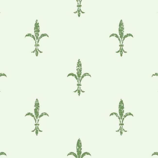 media image for Fleur De Lis Wallpaper in White and Green from the Ronald Redding 24 Karat Collection by York Wallcoverings 226