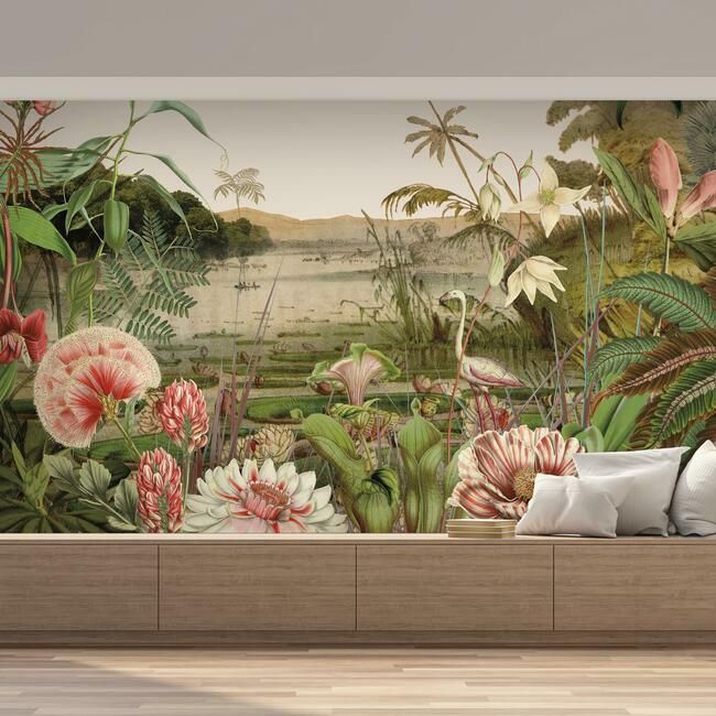 media image for Floating Gardens Wall Mural in Taupe and Green from the Murals Resource Library by York Wallcoverings 235