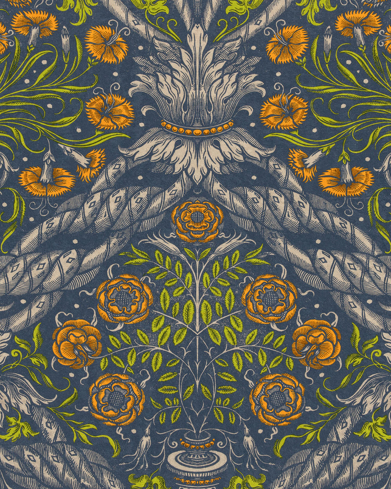 media image for Floral Ornament Wallpaper in Blue Multi from the Wallpaper Compendium Collection by Mind the Gap 217
