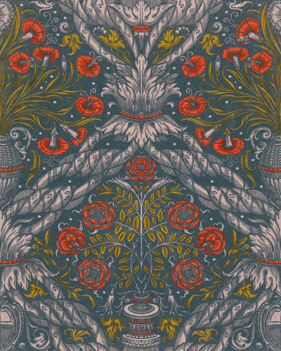 product image of sample floral ornament wallpaper in scarlet from the wallpaper compendium collection by mind the gap 1 544