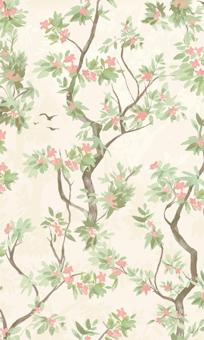media image for Cream & Pink Wild Blossoming Tree Tropical Wallpaper by Walls Republic 236