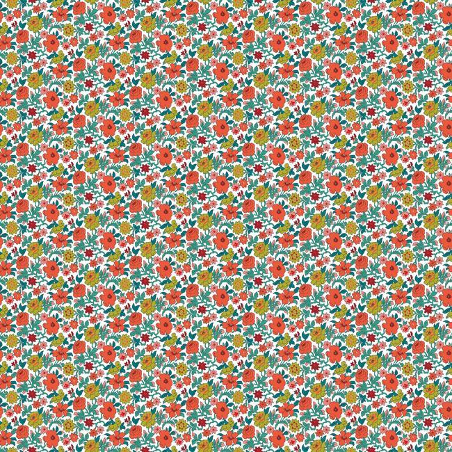 media image for Floral Ditzy Vine Peel & Stick Wallpaper in Red Multi by RoomMates for York Wallcoverings 215