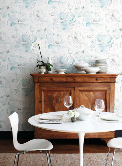 product image of Floral Dreams Wallpaper in Blue-Green from the Impressionist Collection by York Wallcoverings 55
