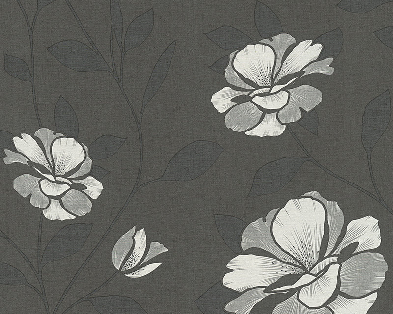 media image for sample floral nature wallpaper in grey and black design by bd wall 1 232