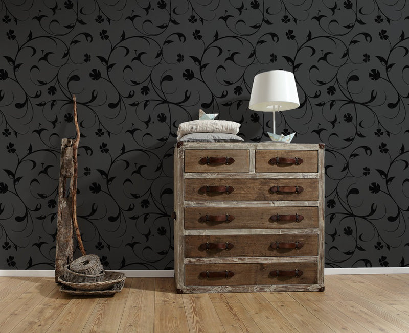 Shop Floral Scrollwork Wallpaper in Black design by BD Wall | Burke Decor