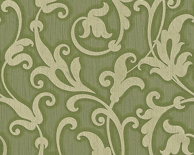 product image of sample floral scrollwork wallpaper in green design by bd wall 1 56