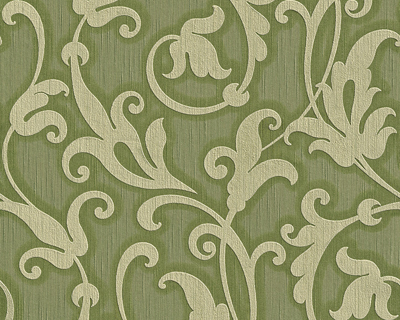 media image for Floral Scrollwork Wallpaper in Green design by BD Wall 292