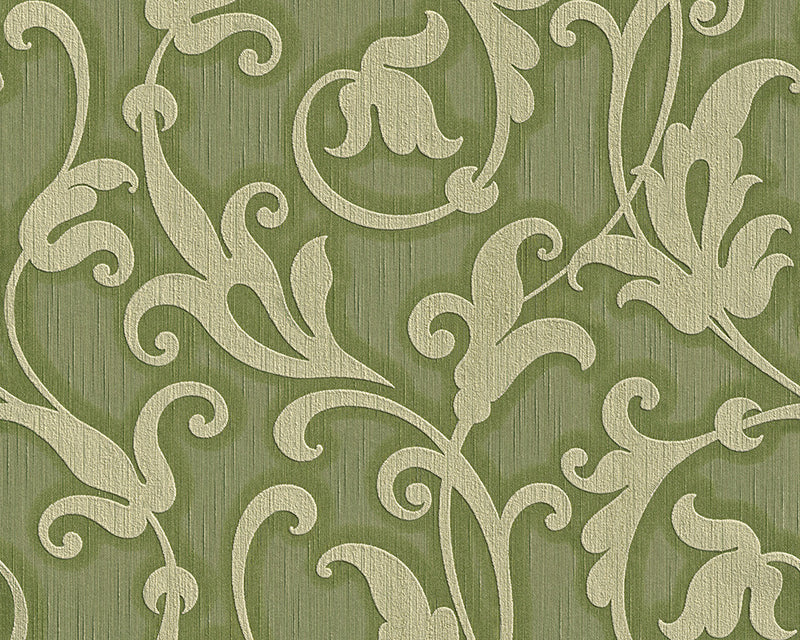 media image for Floral Scrollwork Wallpaper in Green design by BD Wall 23