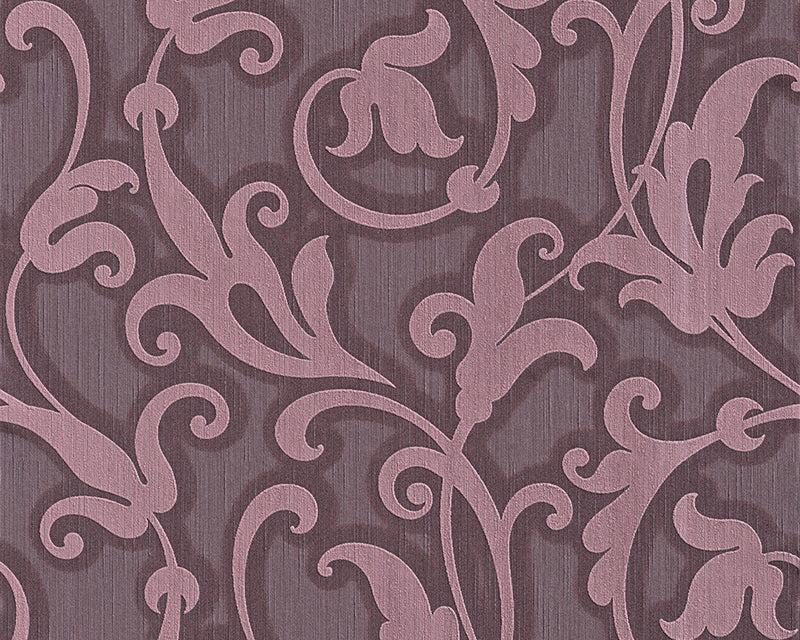 media image for Floral Scrollwork Wallpaper in Purple design by BD Wall 240