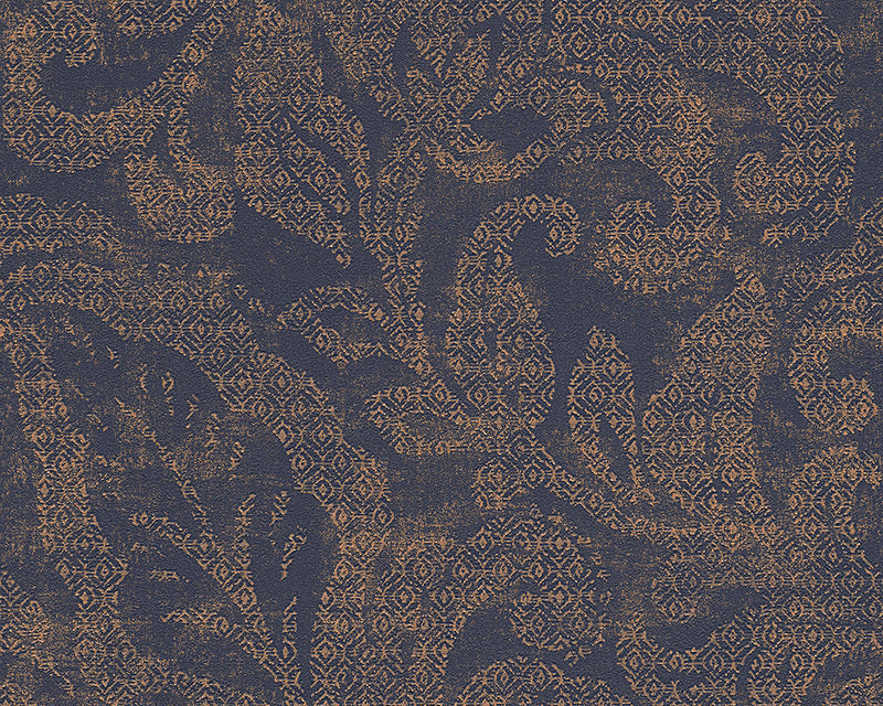 media image for Floral Wallpaper in Blue and Metallic design by BD Wall 255