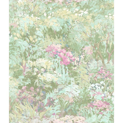 product image of sample floral wallpaper in pale green and pink from the french impressionist collection by seabrook wallcoverings 1 582