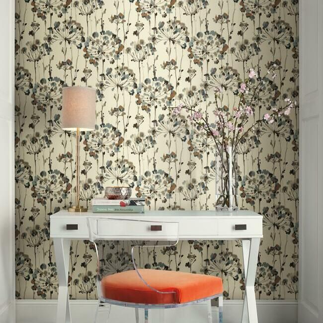 media image for Flourish Peel & Stick Wallpaper in Teal by York Wallcoverings 257