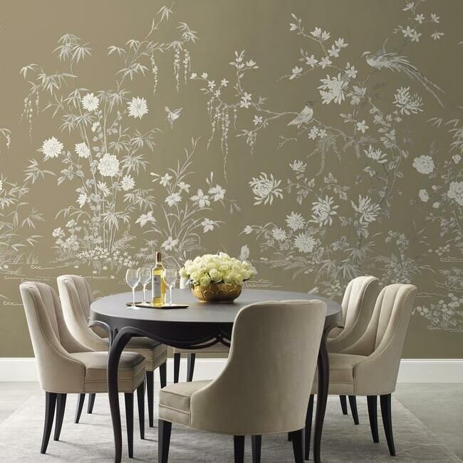media image for Flowering Vine Chino Wall Mural in Glint from the Ronald Redding 24 Karat Collection by York Wallcoverings 279