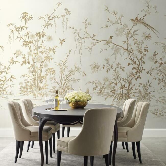 media image for Flowering Vine Chino Wall Mural in White from the Ronald Redding 24 Karat Collection by York Wallcoverings 25