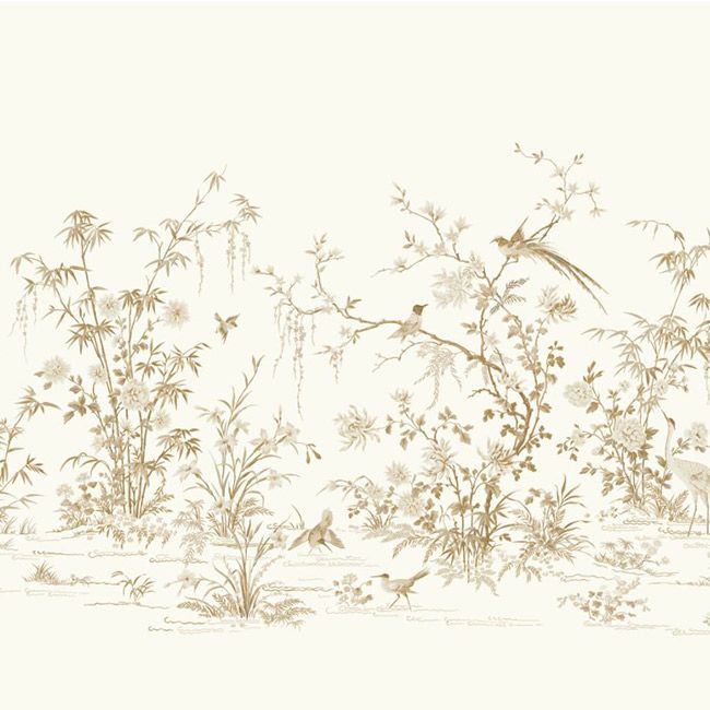 media image for Flowering Vine Chino Wall Mural in White from the Ronald Redding 24 Karat Collection by York Wallcoverings 269