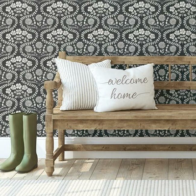 product image for Folksy Floral Wallpaper in Black and White from the Simply Farmhouse Collection by York Wallcoverings 94