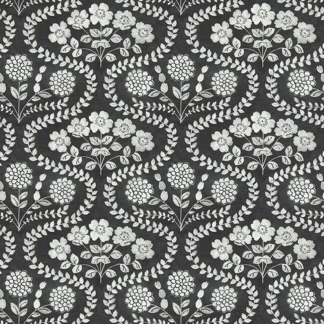 media image for Folksy Floral Wallpaper in Black and White from the Simply Farmhouse Collection by York Wallcoverings 218