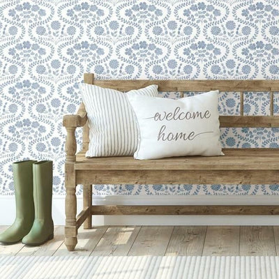 product image for Folksy Floral Wallpaper in Blue and White from the Simply Farmhouse Collection by York Wallcoverings 9
