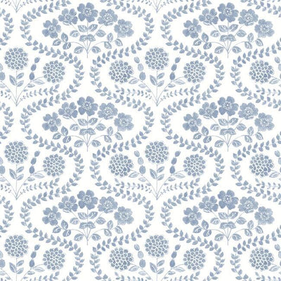 product image of sample folksy floral wallpaper in blue and white from the simply farmhouse collection by york wallcoverings 1 590