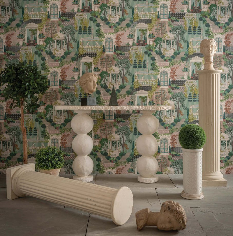 media image for Follies Wallpaper in Green and Blush from the Mansfield Park Collection by Osborne & Little 248
