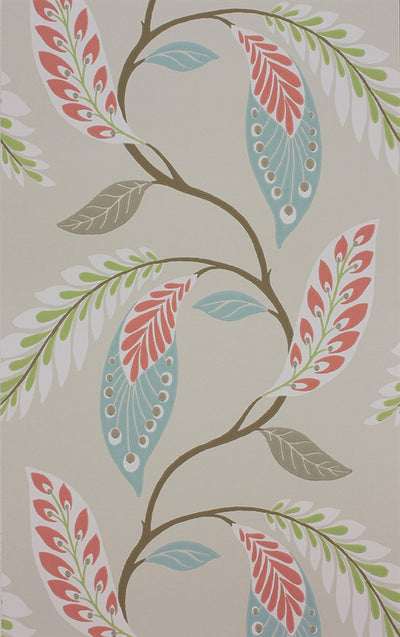 product image of Fontibre Wallpaper in Aqua and Coral Red by Nina Campbell for Osborne & Little 570