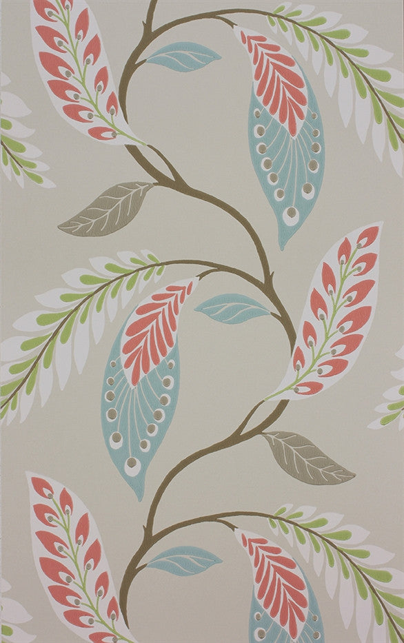 media image for Fontibre Wallpaper in Aqua and Coral Red by Nina Campbell for Osborne & Little 270