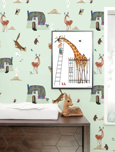product image for Forest Animals Kids Wallpaper in Green by KEK Amsterdam 0