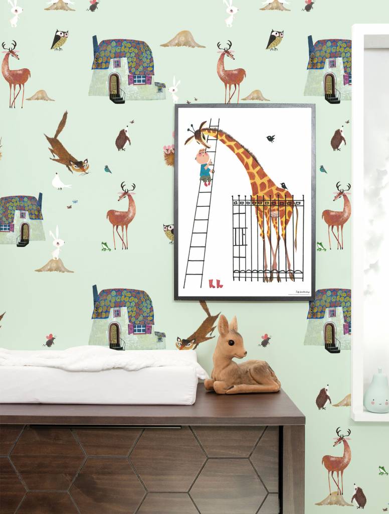 media image for Forest Animals Kids Wallpaper in Green by KEK Amsterdam 247