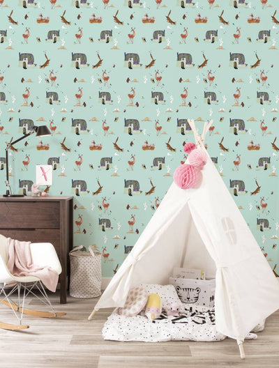 product image of Forest Animals Kids Wallpaper in Mint by KEK Amsterdam 535