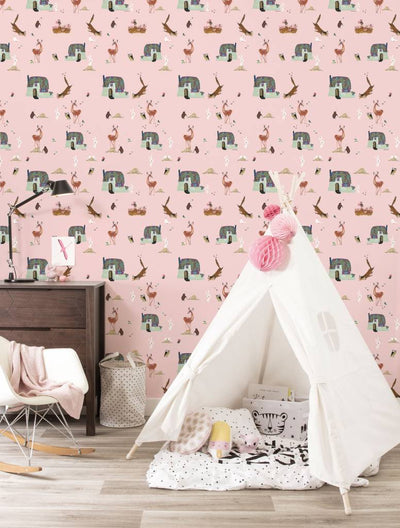 product image for Forest Animals Kids Wallpaper in Pink by KEK Amsterdam 99