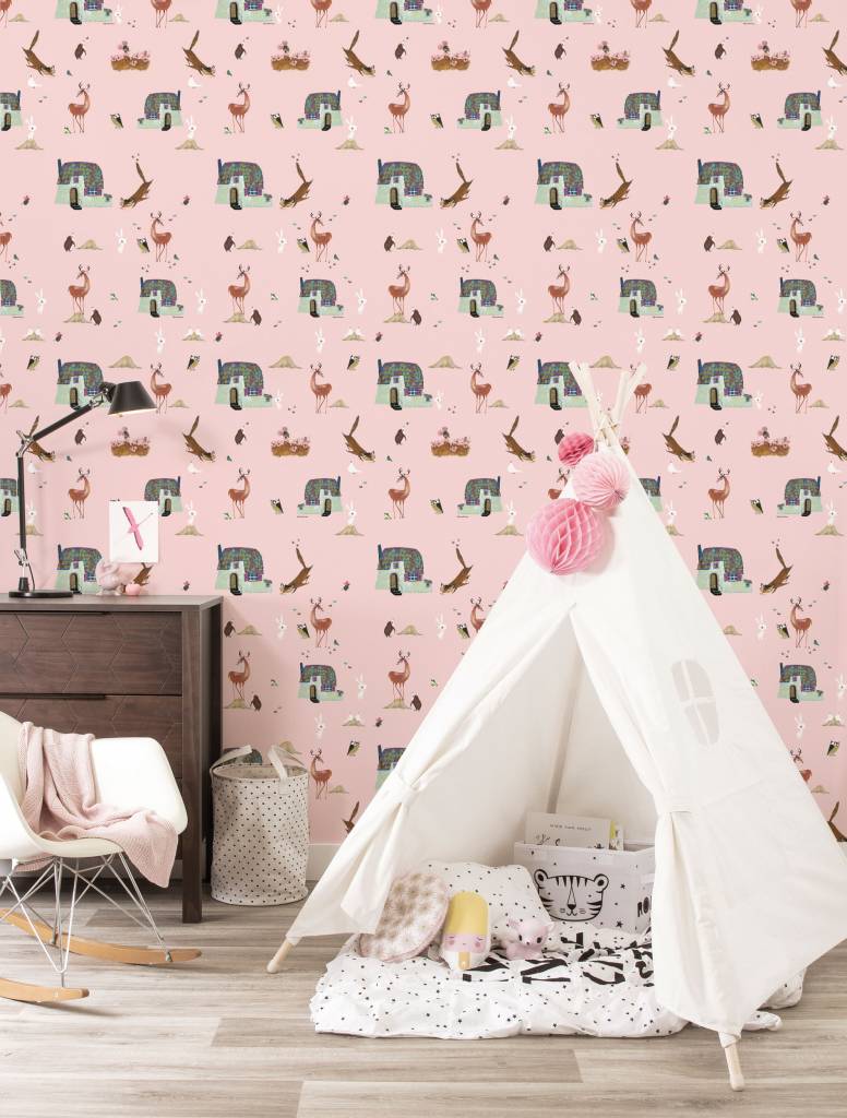 media image for Forest Animals Kids Wallpaper in Pink by KEK Amsterdam 288