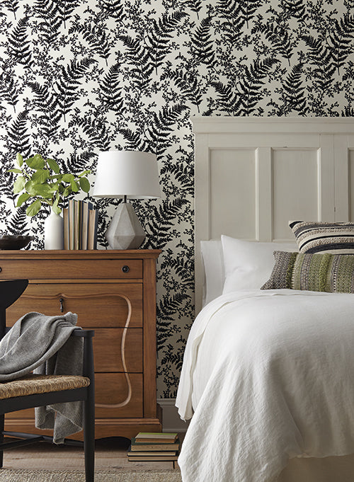 media image for Forest Fern Flock Wallpaper in Black from Magnolia Home Vol. 2 by Joanna Gaines 258