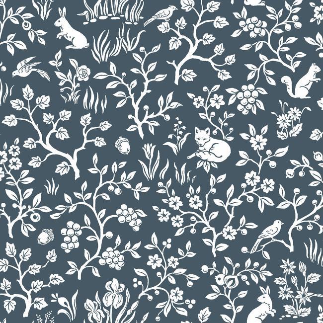 media image for Fox & Hare Wallpaper in Navy from Magnolia Home Vol. 2 by Joanna Gaines 294