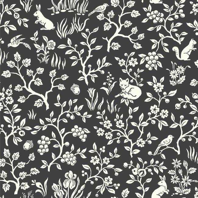 media image for Fox & Hare Wallpaper in Straight Black from Magnolia Home Vol. 2 by Joanna Gaines 250