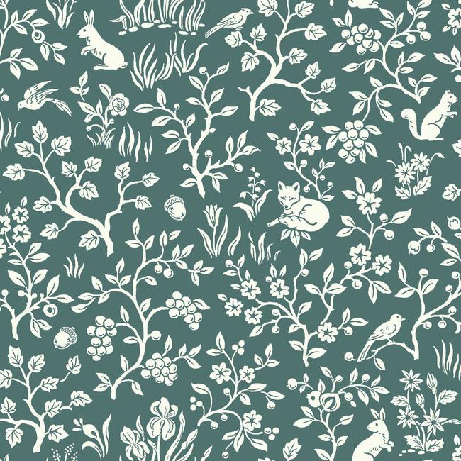 media image for Fox & Hare Wallpaper in Teal from Magnolia Home Vol. 2 by Joanna Gaines 21
