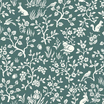 product image of sample fox hare wallpaper in teal from magnolia home vol 2 by joanna gaines 1 560
