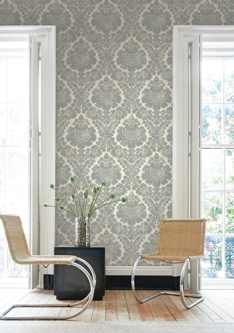 media image for Framed Damask Wallpaper from the Caspia Collection by Wallquest 284