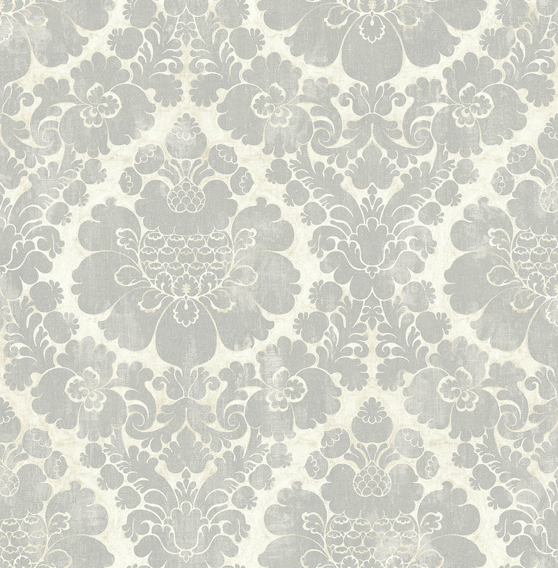 media image for sample framed damask wallpaper in silver from the caspia collection by wallquest 1 238