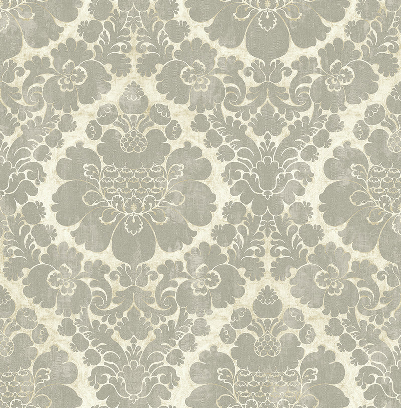 media image for Framed Damask Wallpaper in Warm Silver from the Caspia Collection by Wallquest 281