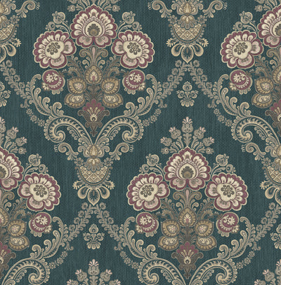 product image of sample framed imperial bouquet wallpaper in deep teal from the caspia collection by wallquest 1 50