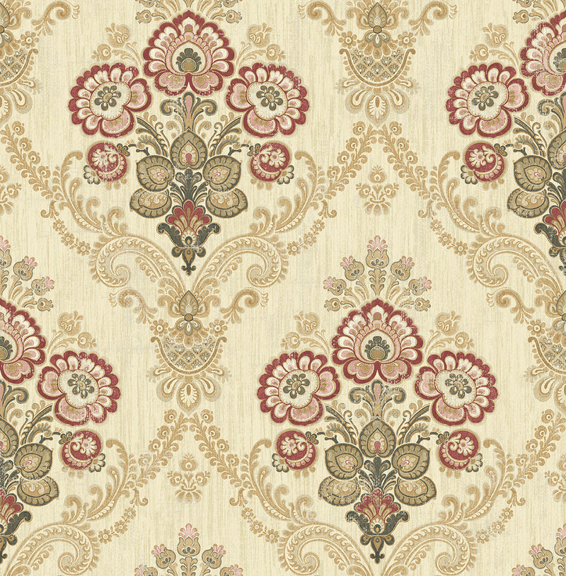 media image for Framed Imperial Bouquet Wallpaper in Red and Gold from the Caspia Collection by Wallquest 252