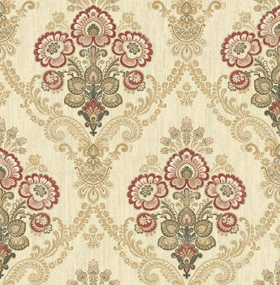 product image of sample framed imperial bouquet wallpaper in red and gold from the caspia collection by wallquest 1 54
