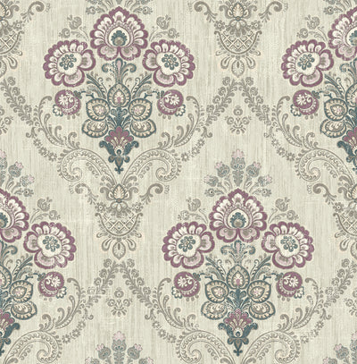 product image of sample framed imperial bouquet wallpaper in royal purple from the caspia collection by wallquest 1 541